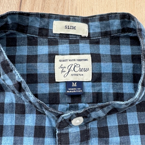 JCrew Mock Neck Long Sleeve Button Up Shirt Blue Black Plaid Slim Fit Stretch - Picture 3 of 8